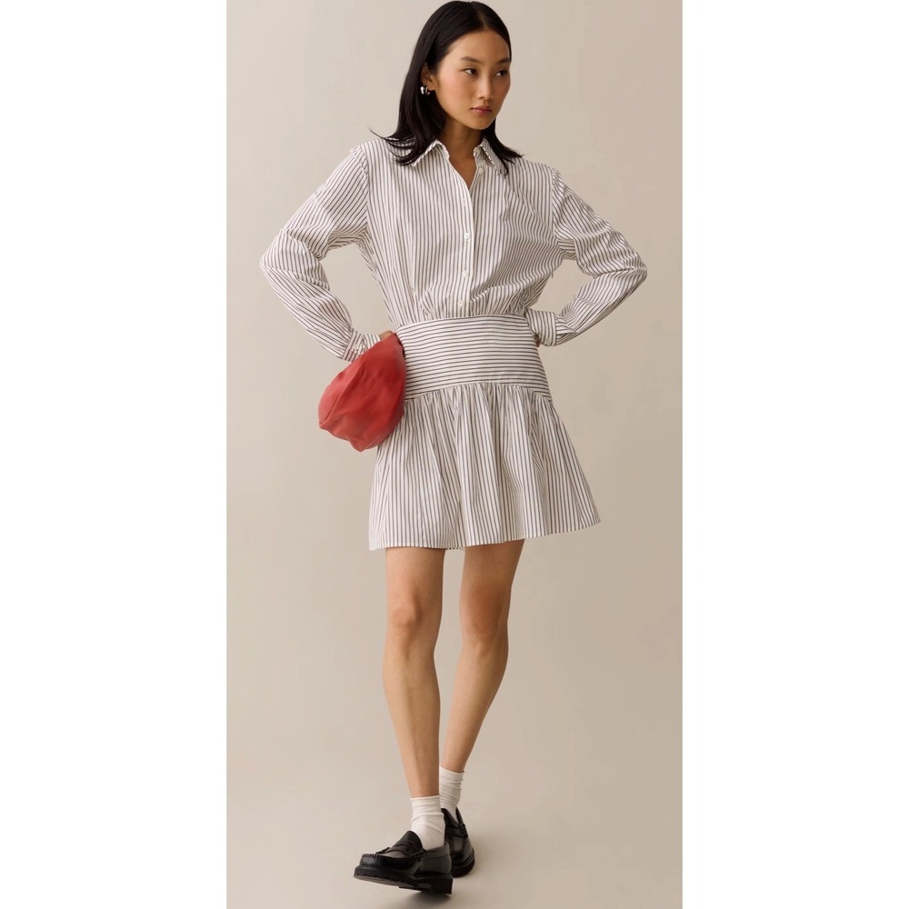 Few Moda o.p.t One Pretty Time Navy White Striped Mini Shirt Dress Size 8